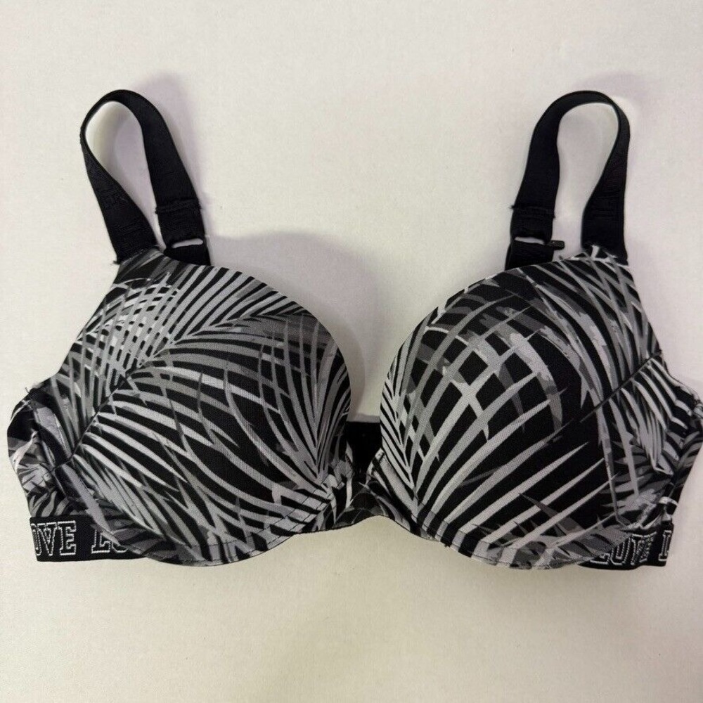 SO Juniors Micro Push-up Underwire Bra LOVE‎ - 34B - Black/Gray Print